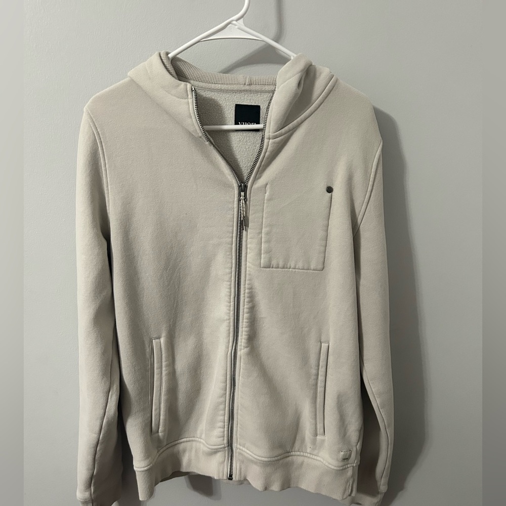 vuori creamish/grey zip up sweatshirt
